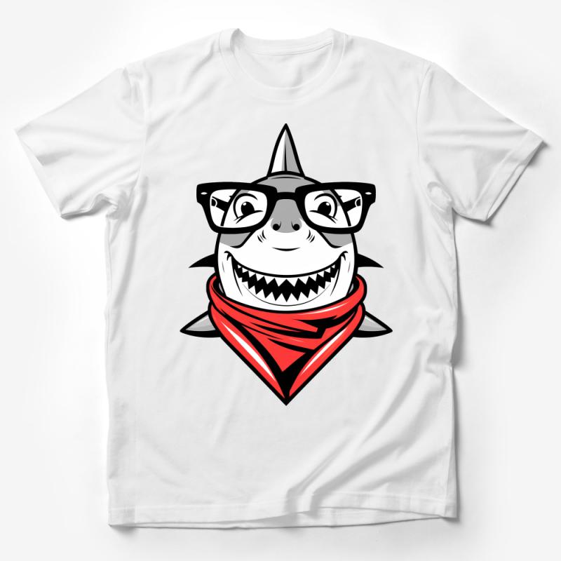 Funny Shark With Glasses and Bandana Cartoon T-Shirt, Unisex Graphic Tee for All Ages Male T-Shirt