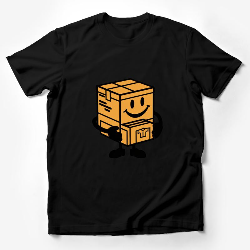 Cute Smiling Box Cartoon T-Shirt, Unisex Graphic Tee, Casual and Fun Apparel, Gift for Friends Male T-Shirt