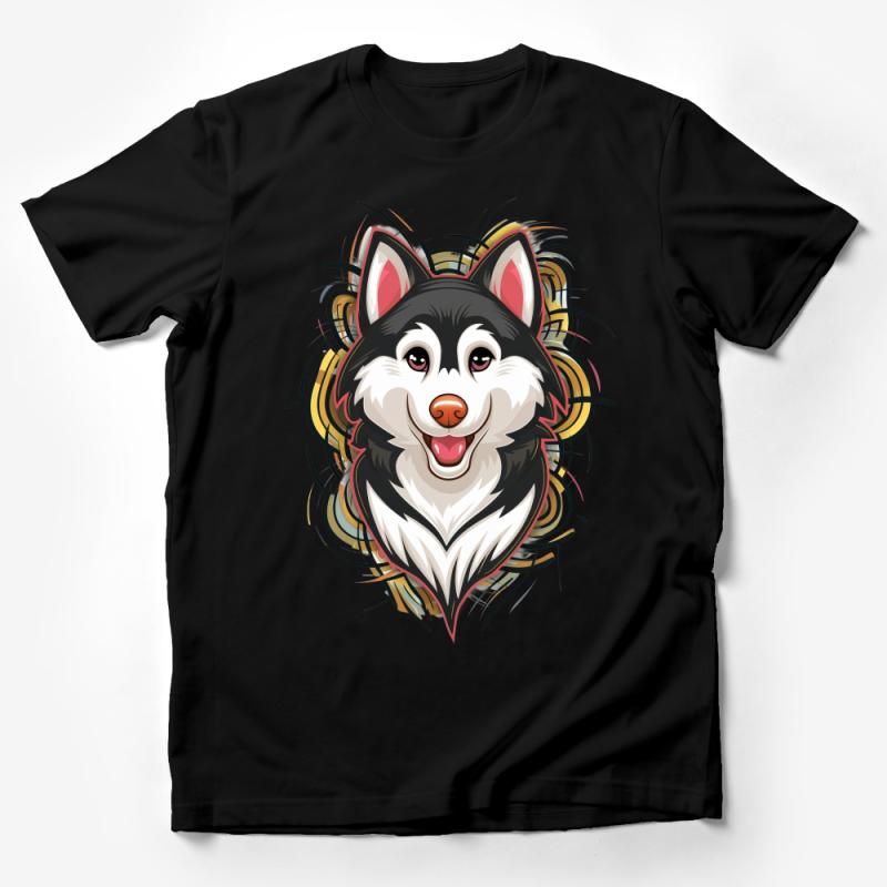 Smiling Siberian Husky Graphic Tee, Dog Lover T-Shirt, Husky Illustration, Animal Art Shirt, Casual Wear, Unisex Tee Male T-Shirt