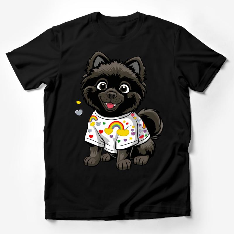 Cute Fluffy Black Pomeranian Puppy with Rainbow Heart T-Shirt for Dog Lovers Male T-Shirt