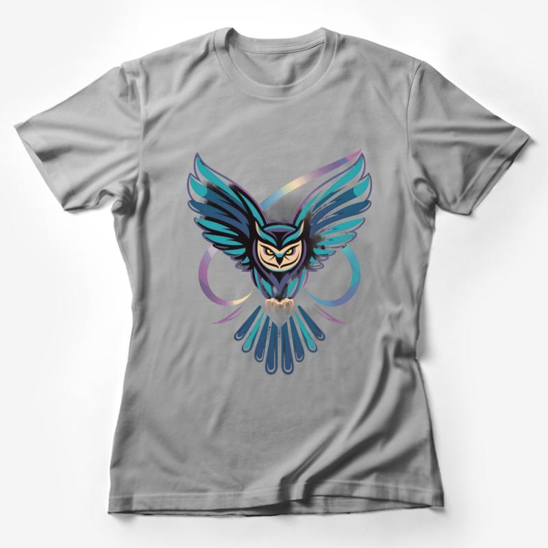 Abstract Owl Design T-Shirt, Colorful Hipster Owl Tee, Unisex Graphic Owl Shirt, Unique Bird Illustration Top, Artistic Clothing Female T-Shirt