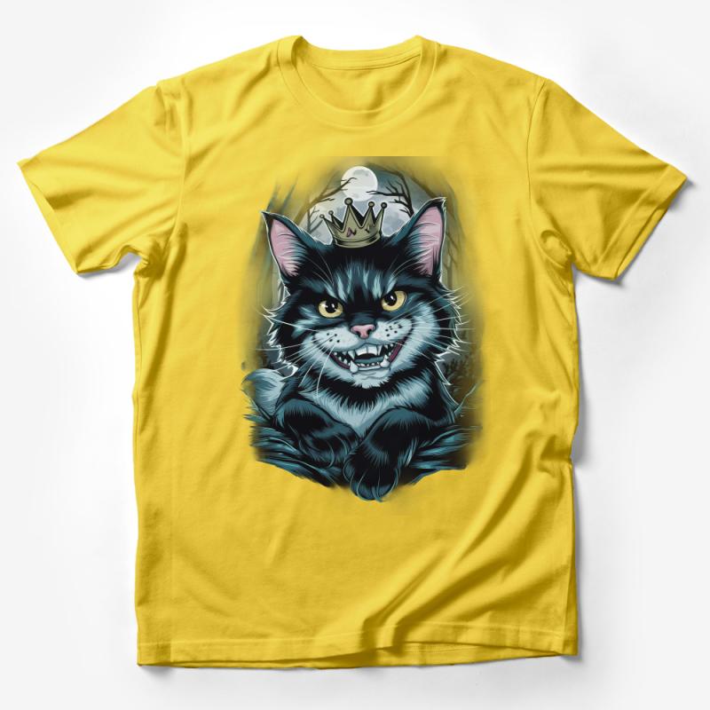 Majestic Crowned Cat T-Shirt, Whimsical Forest King Kitty Tee, Fantasy Feline Lover Gift Male T-Shirt