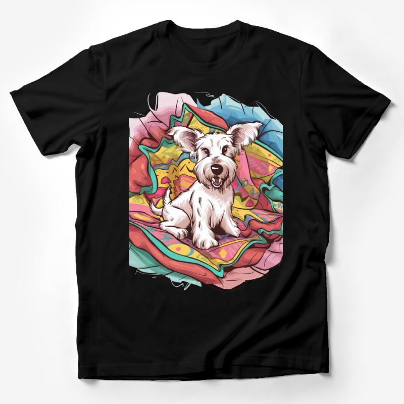 Colorful Dog Art T-Shirt, Cute Terrier Tee, Vibrant Pet Lover Shirt, Animal Print Graphic Top, Unisex Casual Wear for Dog Owners Male T-Shirt