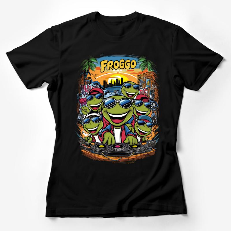 Vintage Froggo DJ T-Shirt, Retro Style Cartoon Frogs, Cool Music Lover Tee, Hip Hop Amphibian Graphic Shirt, Unisex Party Wear Female T-Shirt