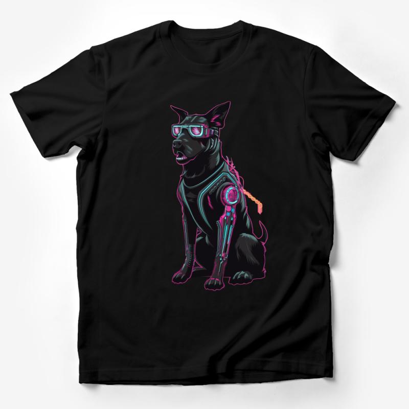 Cyberpunk Dog T-Shirt, Cool Neon Canine, Sci-Fi Robot Pet Tee, Unisex Cyber Animal Shirt, Futuristic Apparel, Casual Streetwear Male T-Shirt