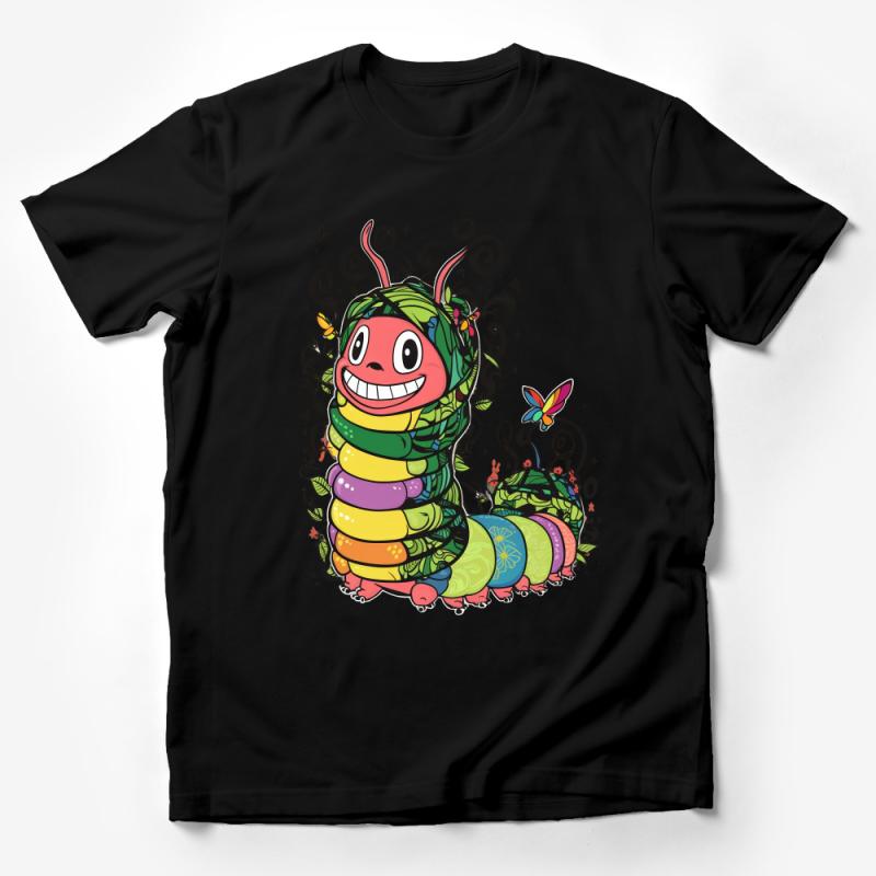 Whimsical Caterpillar Cartoon Character T-Shirt, Colorful Fun Insect Graphic Tee Male T-Shirt