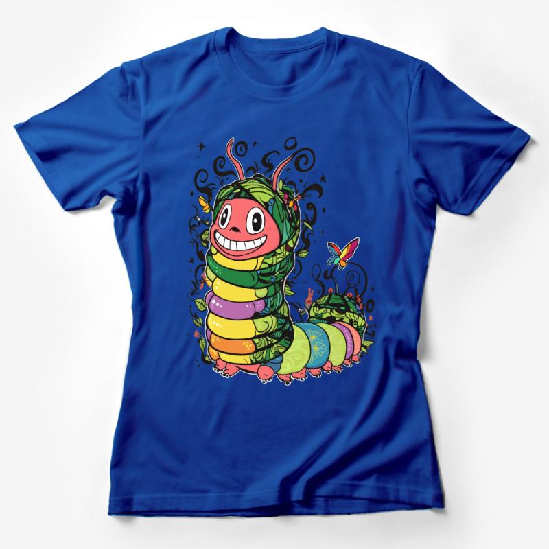 Whimsical Caterpillar Cartoon Character T-Shirt, Colorful Fun Insect Graphic Tee Female T-Shirt