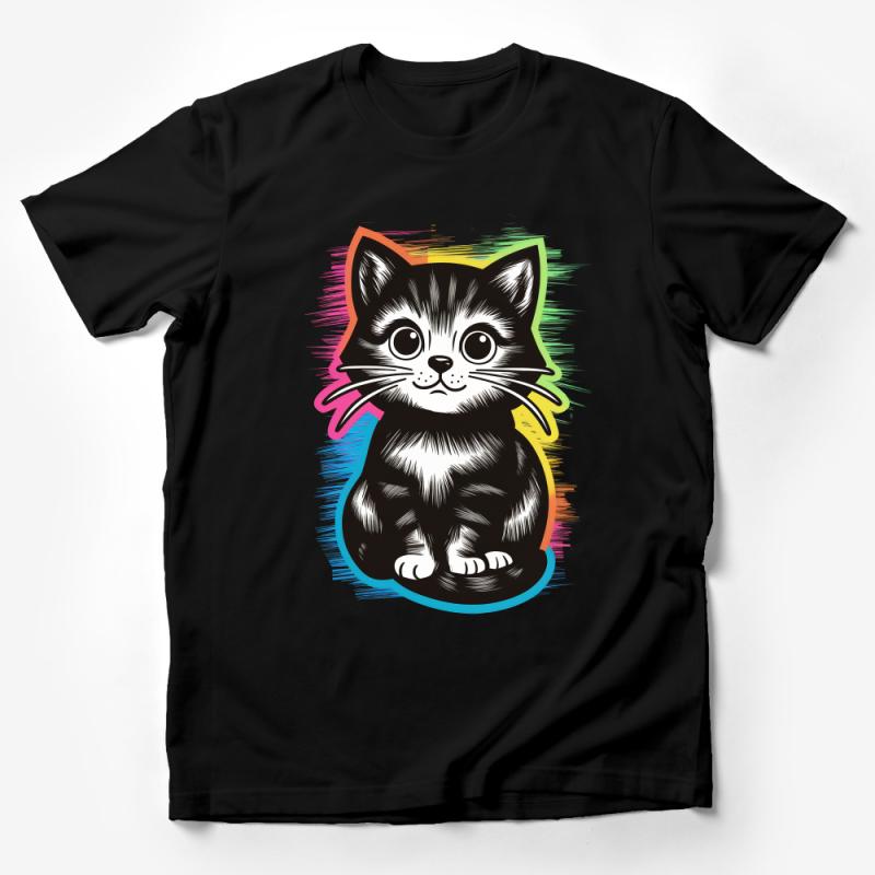 Colorful Kitten T-Shirt, Cute Cat Graphic Tee, Vibrant Feline Design, Unisex Cat Lover Shirt Male T-Shirt