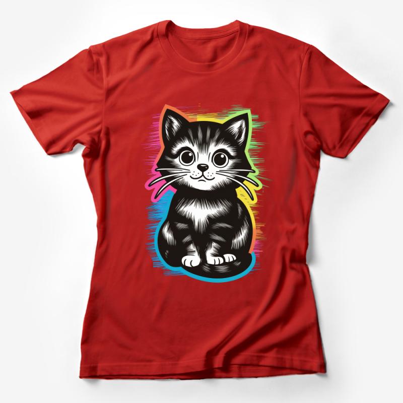 Colorful Kitten T-Shirt, Cute Cat Graphic Tee, Vibrant Feline Design, Unisex Cat Lover Shirt Female T-Shirt