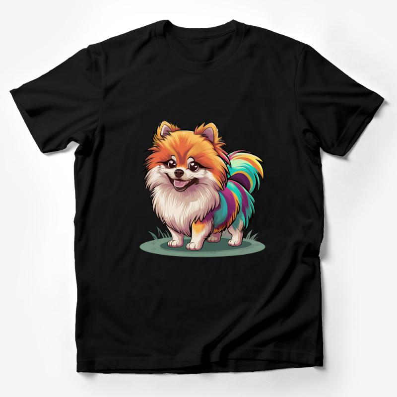 Cute Rainbow Pomeranian Dog T-Shirt, Colorful Pom Tee, Dog Lover Gift, Unisex Graphic T-Shirt, Pet Owner Apparel Male T-Shirt