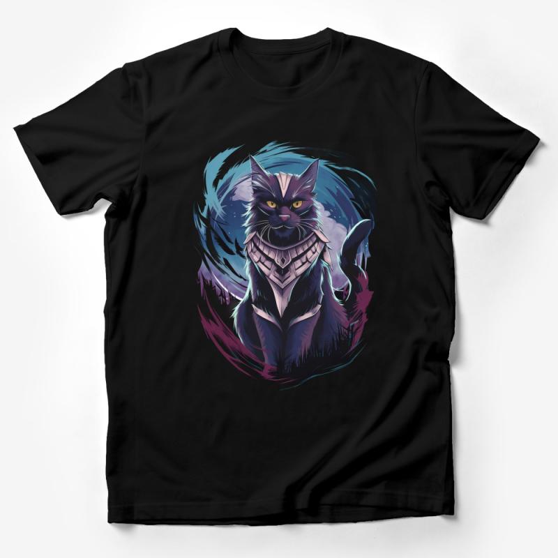 Warrior Cat in Armor T-Shirt, Fantasy Feline Protector, Unique Cat Lover Tee Male T-Shirt