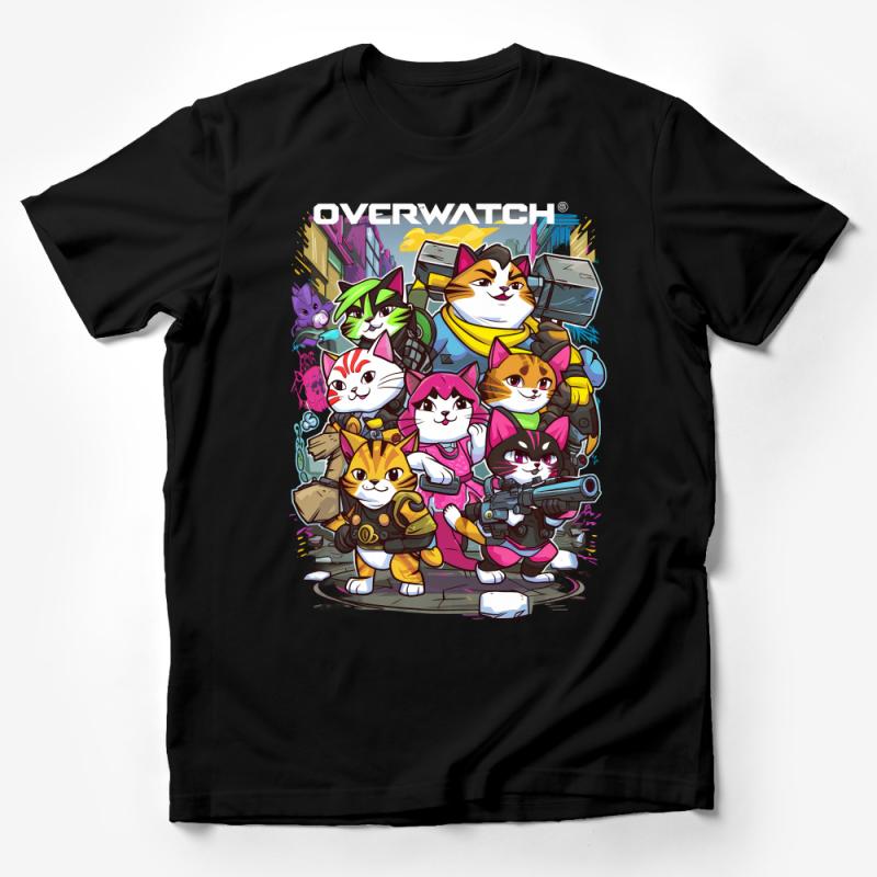 Colorful Overwatch Inspired Cats T-Shirt, Fun Gaming Fan Art Tee, Unique Illustrated Gamer Clothing Male T-Shirt