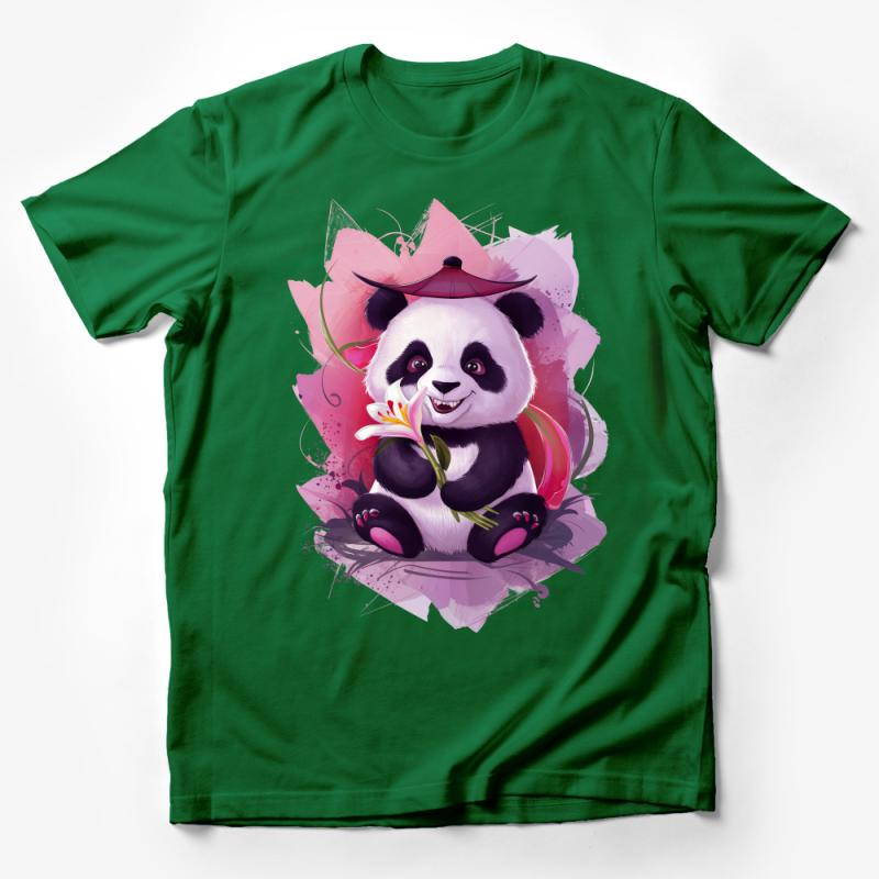 Cute Panda T-Shirt, Floral Background, Cartoon Panda Art, Unisex Graphic Tee, Casual Wear, Animal Lover Gift, Soft Cotton Shirt Male T-Shirt