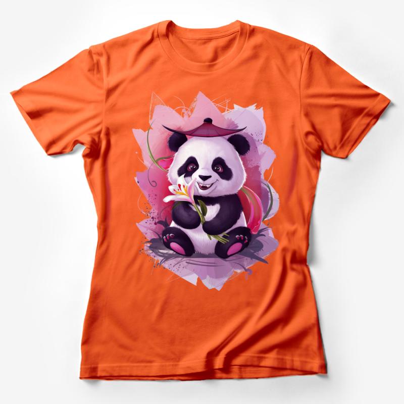 Cute Panda T-Shirt, Floral Background, Cartoon Panda Art, Unisex Graphic Tee, Casual Wear, Animal Lover Gift, Soft Cotton Shirt Female T-Shirt