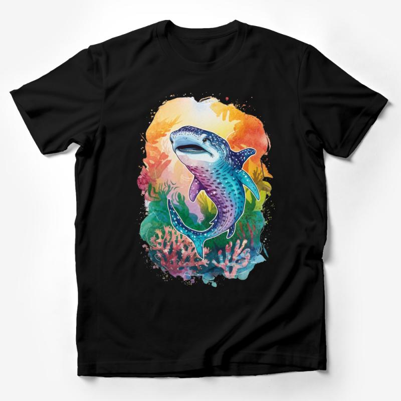 Watercolor Whale Shark T-Shirt, Ocean Life Tee, Marine Animal Lover Top, Unisex Adult Clothing, Vibrant Sea Creature Apparel Male T-Shirt