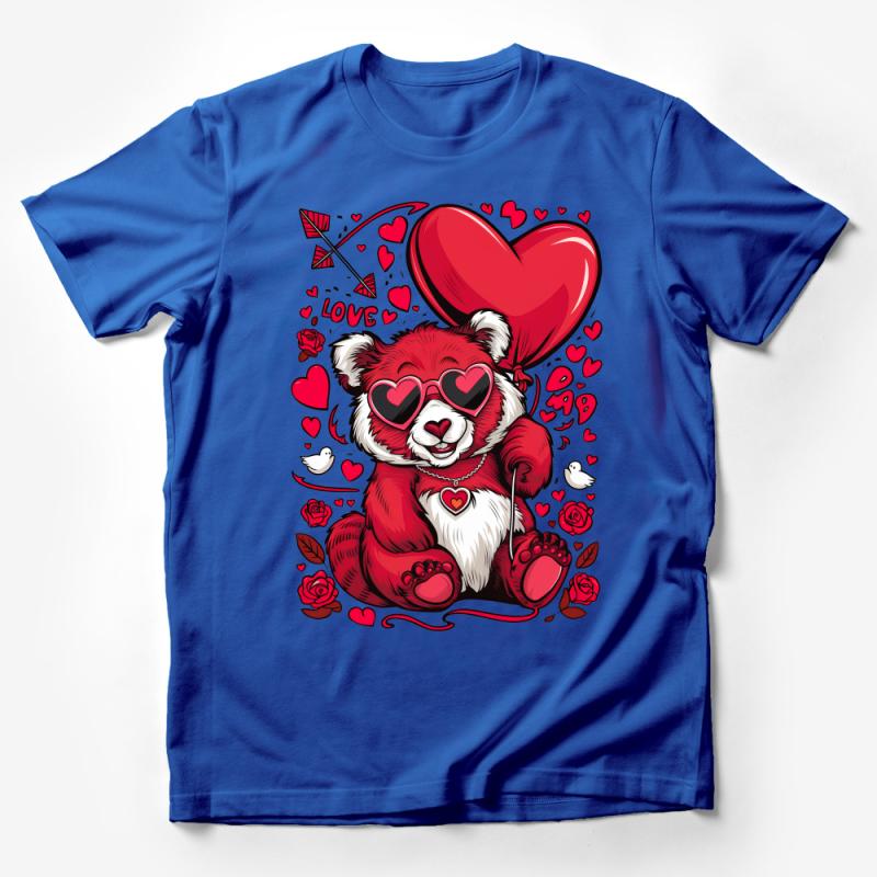 Cute Red Panda Love Balloon Graphic Tee, Valentine's Day Shirt, Heart and Roses T-Shirt Design, Unisex Love Tee, Animal Lover Gift Idea Male T-Shirt