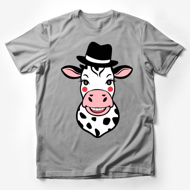 Cute Cartoon Cow with Hat T-Shirt, Unisex Funny Animal Graphic Tee, Trendy Casual Farm Style Shirt Male T-Shirt