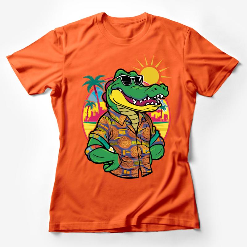 Colorful Alligator Graphic Tee, Vibrant Urban Style T-Shirt, Casual Streetwear Top, Summer Beach Party Shirt, Cool Croc Design Female T-Shirt