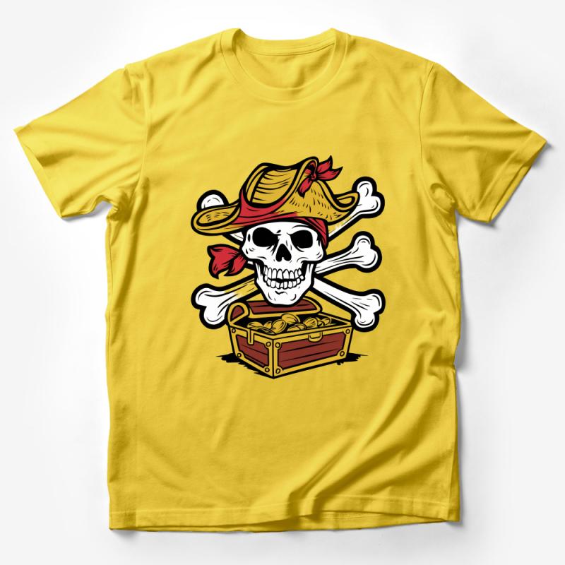 Pirate Skull with Treasure Chest Graphic Tee, Cool Pirate Hat T-Shirt, Unisex Adult Clothing, Unique Illustration Shirt Design Male T-Shirt