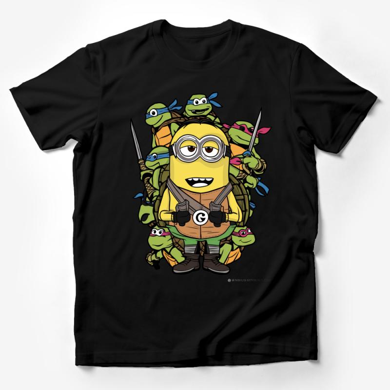 Minion and Ninja Turtles Crossover Graphic Tee, Funny Unisex Cartoon T-Shirt, Unique Pop Culture Apparel Male T-Shirt