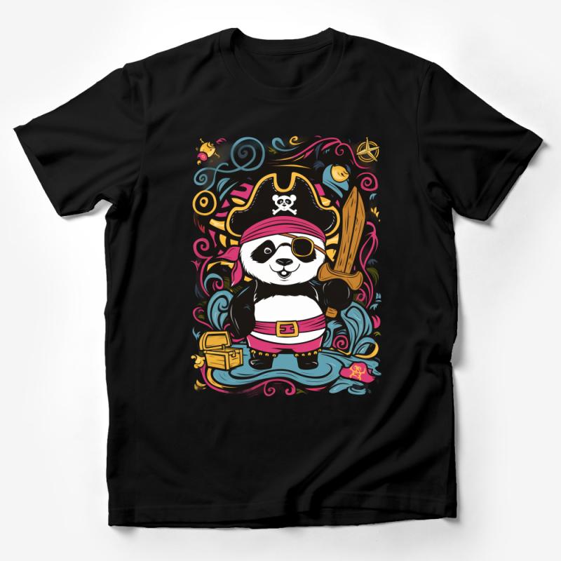 Pirate Panda T-Shirt, Cute Animal Cartoon, Kids Graphic Tee, Bold Colorful Unisex Top, Treasure Hunt Theme, Boys Girls Apparel Male T-Shirt