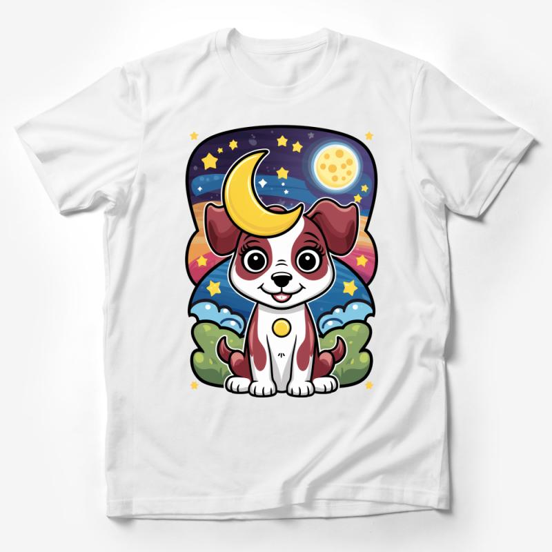 Kids Space Puppy T-Shirt, Cute Cartoon Dog with Moon and Stars, Colorful Children's Graphic Tee, Boys and Girls Casual Top Male T-Shirt