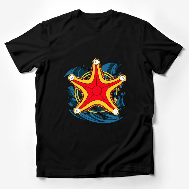 Nautical Starfish Graphic Tee, Ocean Waves Unisex T-Shirt, Beach Lover Summer Fashion, Casual Sea Life Apparel, Unique Nature Design Shirt Male T-Shirt