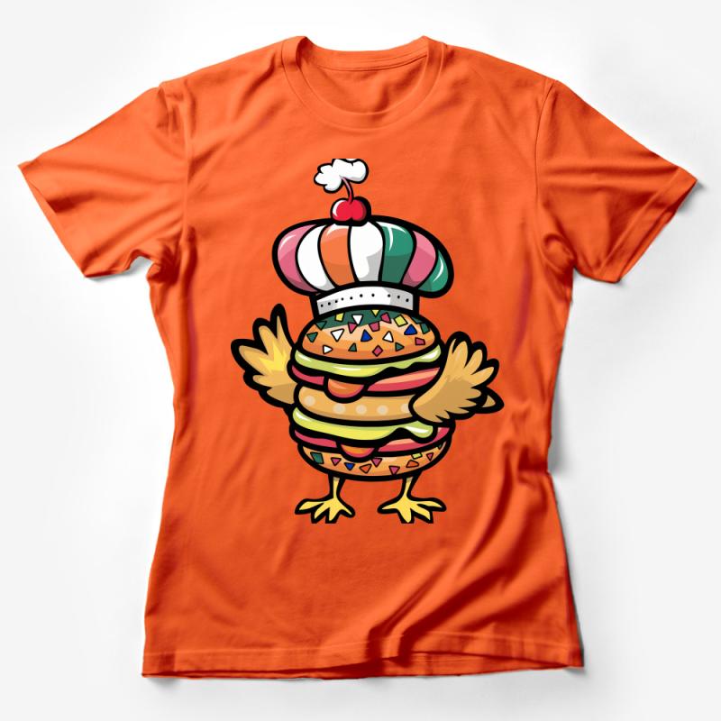 Quirky Chef Burger Cartoon Character T-Shirt, Fun Foodie Apparel, Unique Graphic Tee Female T-Shirt