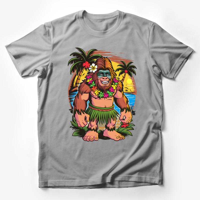 Tropical Beach Sunset Gorilla T-Shirt, Colorful Ape Graphic Tee, Summer Vacation Hawaiian Shirt Male T-Shirt