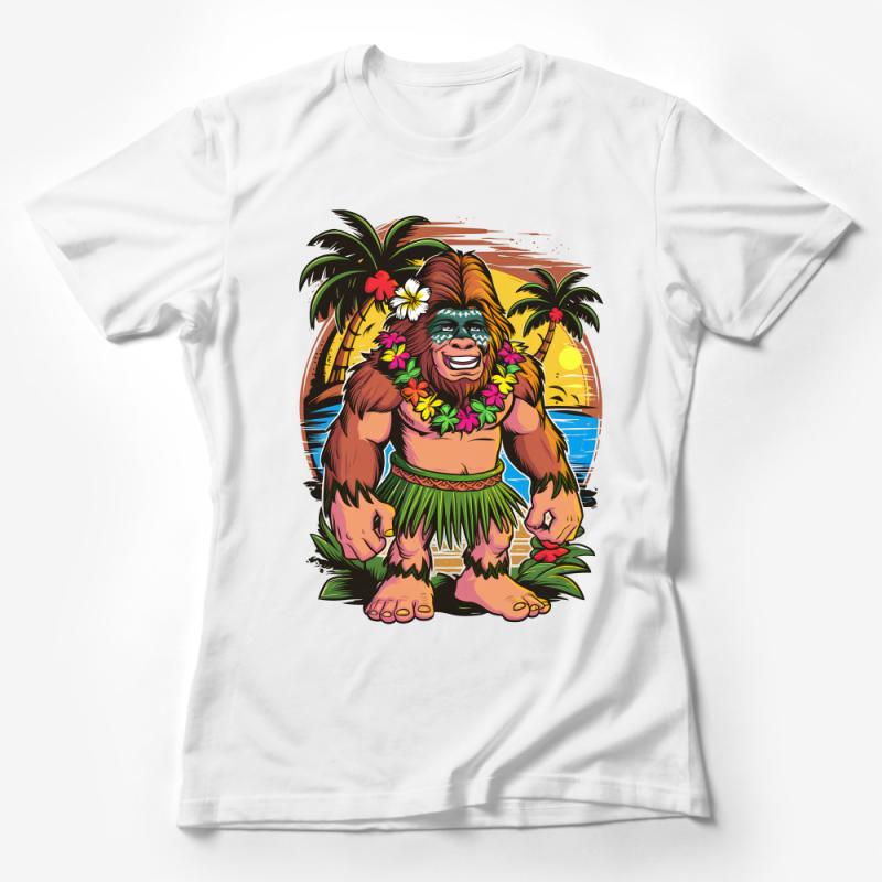 Tropical Beach Sunset Gorilla T-Shirt, Colorful Ape Graphic Tee, Summer Vacation Hawaiian Shirt Female T-Shirt