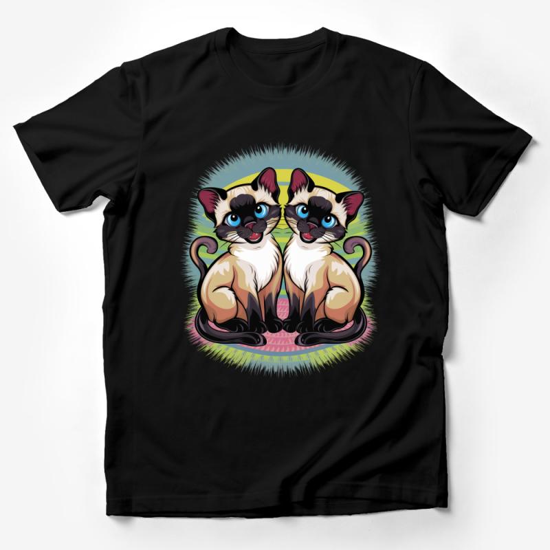 Twin Siamese Cats with Mesmerizing Blue Eyes Graphic T-Shirt Design Male T-Shirt