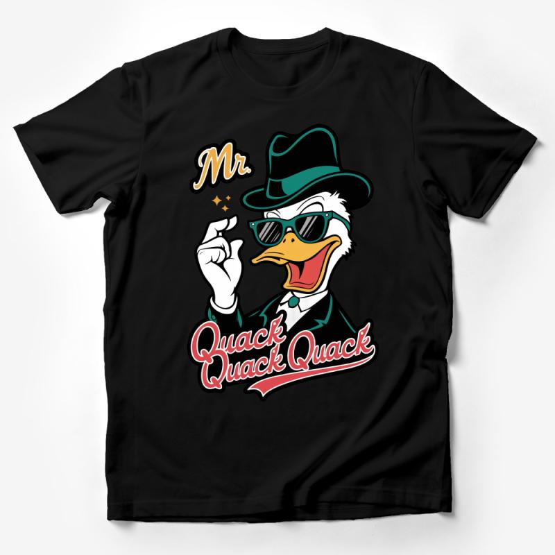 Funny Duck T-shirt, Mr. Quack Quack Gangster Duck, Cartoon Duck Tee, Cool Duck with Sunglasses and Hat Male T-Shirt