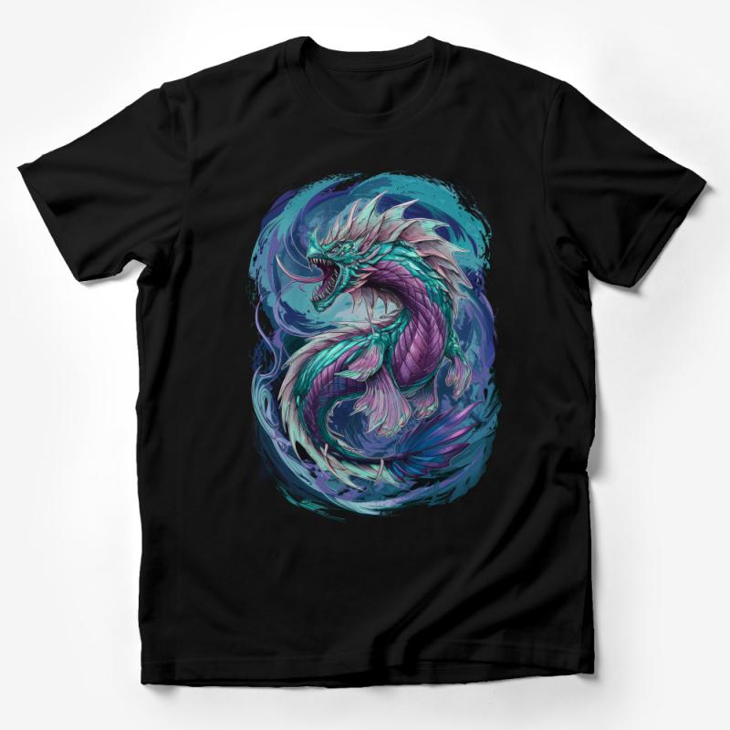 Mystical Sea Serpent Dragon Art T-Shirt, Ocean Fantasy Creature Graphic Tee, Unique Mythical Beast Design for Fantasy Lovers Male T-Shirt