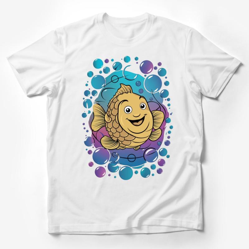 Happy Fish Cartoon T-Shirt, Colorful Aquatic Life Kids Tee, Unisex Ocean Theme Apparel, Casual Wear Male T-Shirt