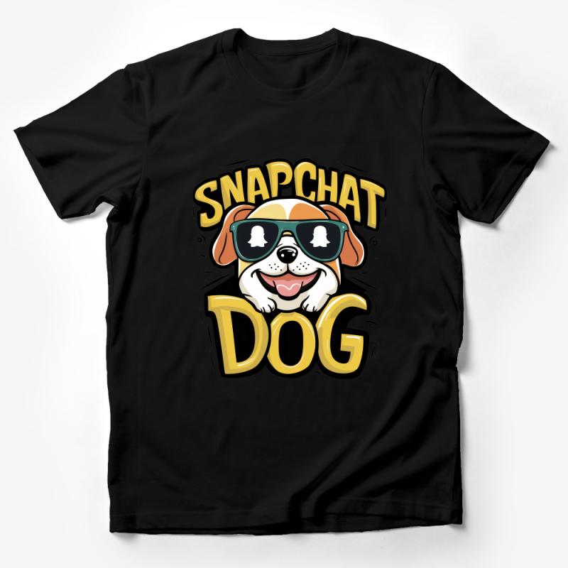 Fun Snapchat Dog T-Shirt, Cool Canine with Sunglasses Graphic Tee, Social Media Puppy Shirt, Unisex Apparel Male T-Shirt