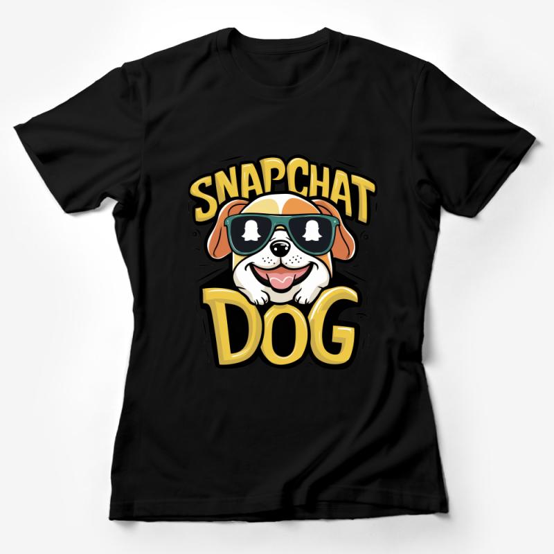 Fun Snapchat Dog T-Shirt, Cool Canine with Sunglasses Graphic Tee, Social Media Puppy Shirt, Unisex Apparel Female T-Shirt