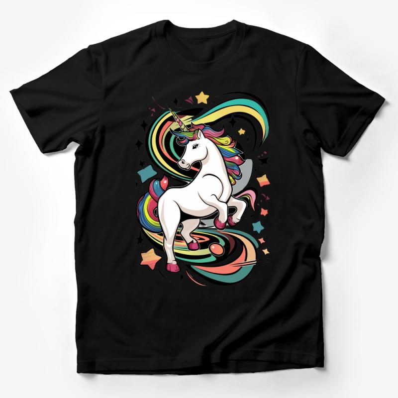 Colorful Unicorn T-Shirt, Vibrant Fantasy Creature Tee, Magical Rainbow Unicorn Graphic Shirt, Unisex Unicorn Lover Gift Idea Male T-Shirt