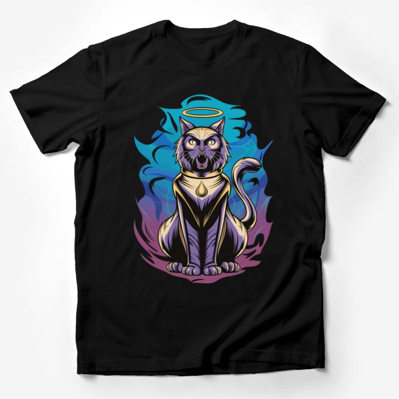 Angel Cat T-Shirt, Cute Heavenly Kitty with Halo, Unique Feline Art Tee, Pet Lover Gift, Graphic Animal Shirt, Unisex and Women's Sizes Male T-Shirt