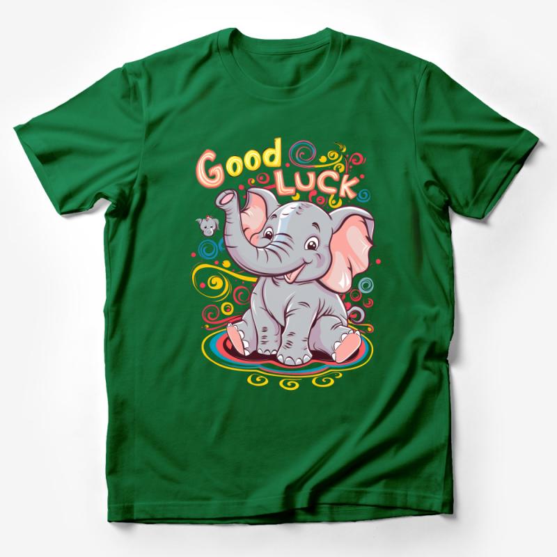 Cute Elephant Good Luck T-Shirt, Colorful Elephant Graphic Tee, Positive Vibes Casual Top Male T-Shirt