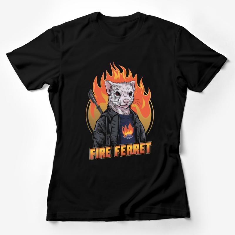 Fire Ferret Graphic Tee, Cool Ferret with Flames T-Shirt, Unisex Animal Lover Shirt, Unique Pet Illustration Top, Casual Wear Female T-Shirt