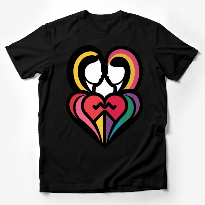 Colorful Heart Love Symbol Graphic Tee, Unisex Rainbow Heart T-Shirt, Ideal for Pride Month Male T-Shirt