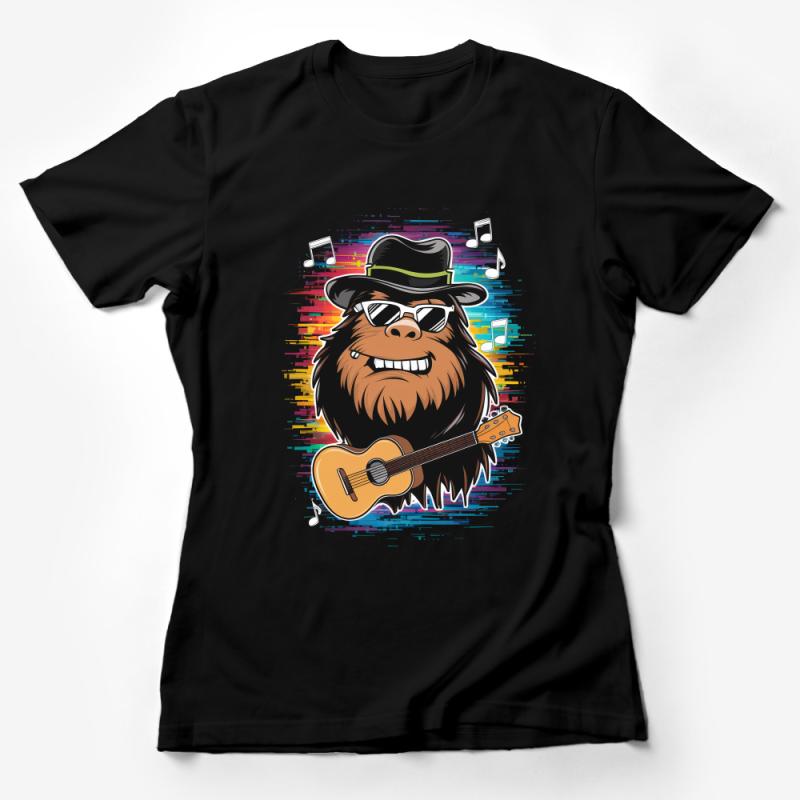 Funky Gorilla Guitarist T-Shirt, Cartoon Animal Musician Tee, Unisex Graphic Shirt, Cool Ape With Hat And Sunglasses Apparel Female T-Shirt