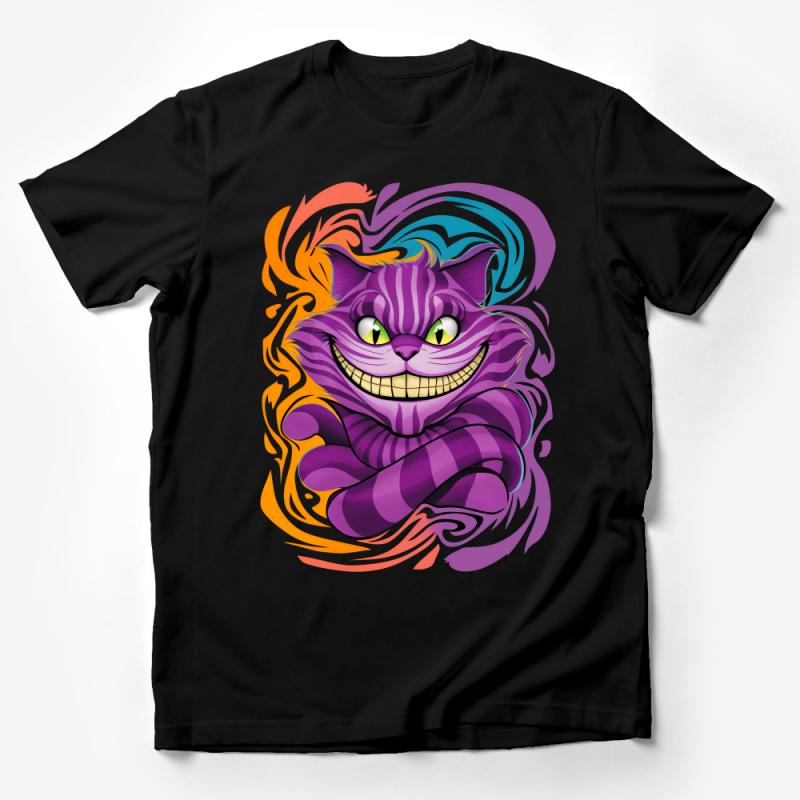 Colorful Whimsical Cat T-Shirt, Unisex Cartoon Animal Tee, Fun Vibrant Fantasy Shirt, Gift for Cat Lovers, Unique Artistic Apparel Male T-Shirt