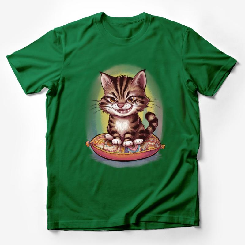 Cute Smiling Cat T-Shirt, Whimsical Feline Graphic Tee, Animal Lover Casual Shirt, Unisex Cat Illustration Top, Soft Cotton Kitten Wear Male T-Shirt