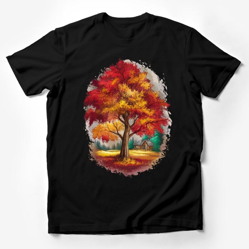 Autumn Tree T-Shirt, Colorful Fall Leaves Graphic Tee, Nature Lover Shirt, Casual Forest Cabin Apparel, Unisex Gift Idea Male T-Shirt