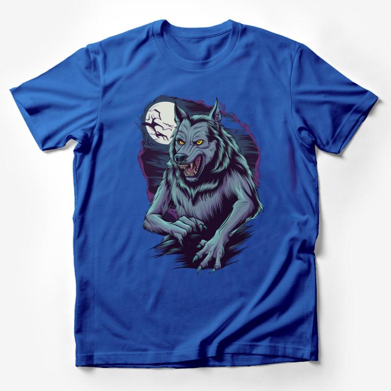 Men's Graphic Wolf T-Shirt, Full Moon Werewolf Tee, Fantasy Creature Shirt, Cool Animal Design, Casual Wear for All Sizes Male T-Shirt