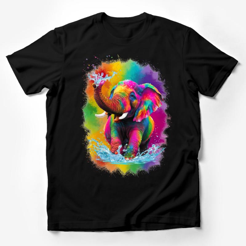 Colorful Elephant T-Shirt, Vibrant Watercolor Animal Tee, Unisex Adult Graphic Elephant Shirt, Gift for Elephant Lovers Male T-Shirt