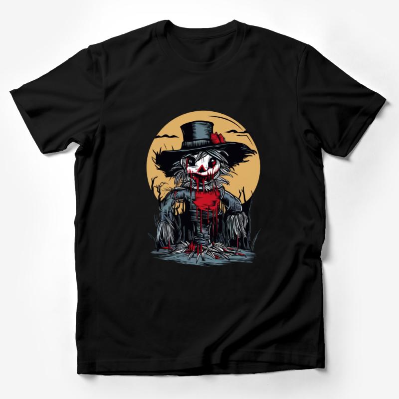 Unique Scarecrow Graphic Tee, Halloween Themed T-Shirt with Creepy Design for Autumn Festivities Male T-Shirt