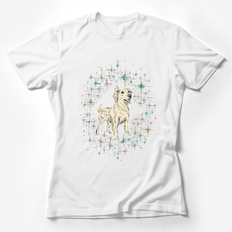 Golden Retriever Dog Sparkle Stars T-Shirt, Unisex Graphic Tee, Animal Lover Casual Shirt, Premium Cotton Pet Design Top, Gift for Dog Owners Female T-Shirt