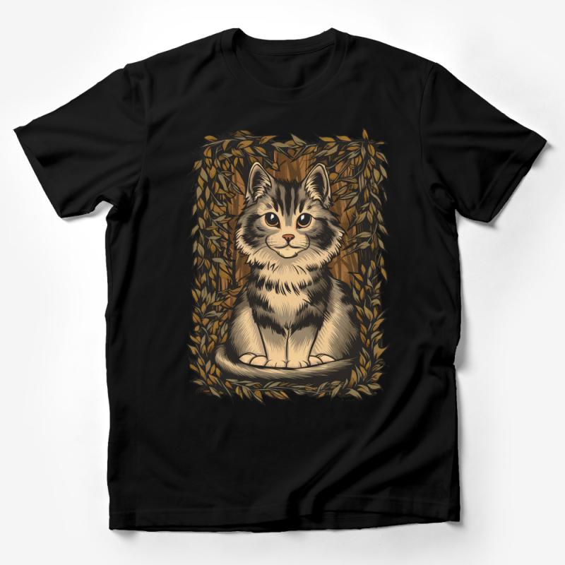 Cozy Cat Illustration T-Shirt, Cute Feline Lover Tee, Unisex Adult Animal Graphic Shirt, Adorable Pet Apparel, Casual Stylish Top Male T-Shirt